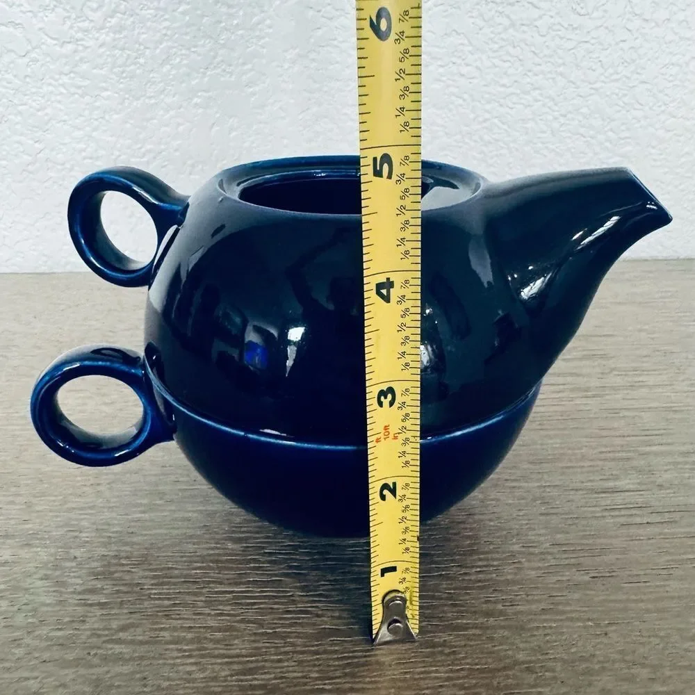 Navy Blue Japanese Glazed Ceramic Tea Mug Cup Stacked Set